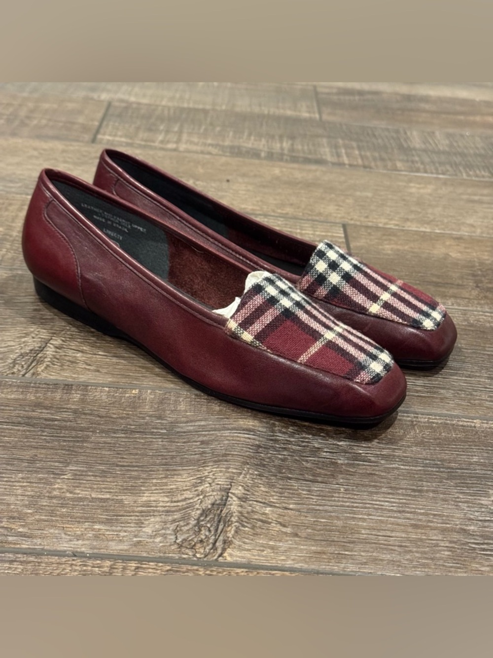 Enzo Angiolini Liberty Flats Leather Loafers Plaid Accent Sz 7.5 Womens
